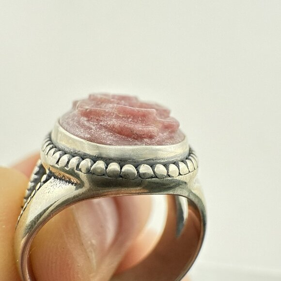 Carolyn Pollack Ring Pink Rose Floral Flower Rhodonite Carved 6 Sterling Silver - Picture 9 of 9